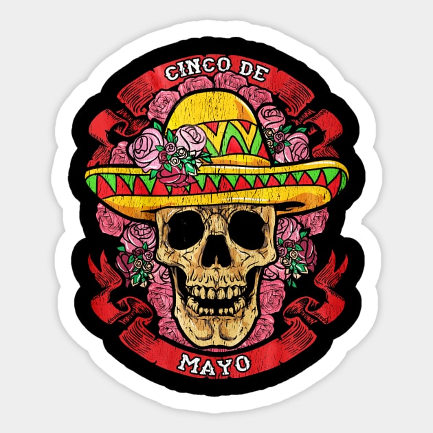 Skull Wearing Mexican Hat Cinco De Mayo Sticker by toiletpaper_shortage